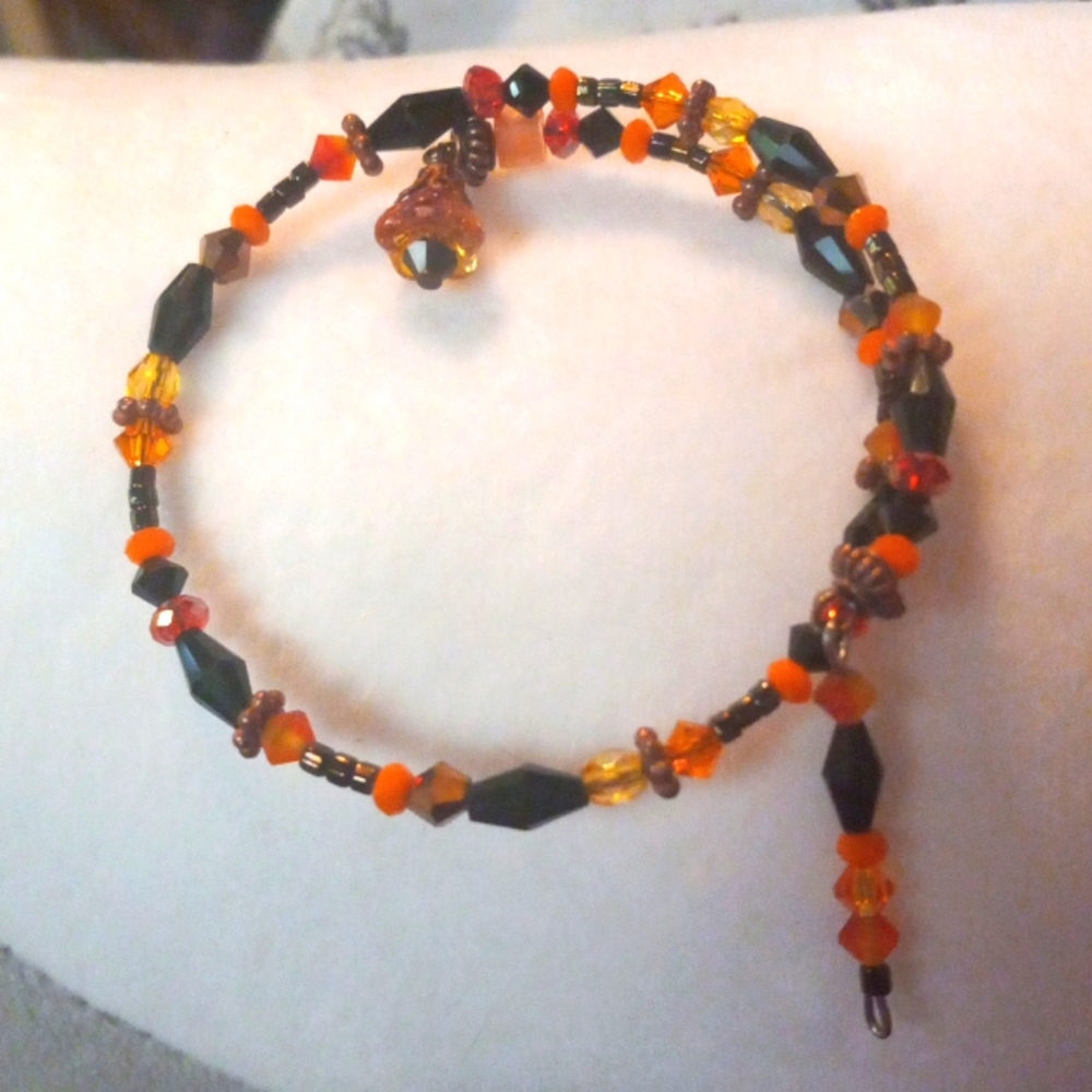COPY - Pretty Czech beaded bracelet with crystals on memory wire in shades of t…